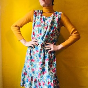 60s Tropical Floral Sleeveless Muumuu Dress Vtg